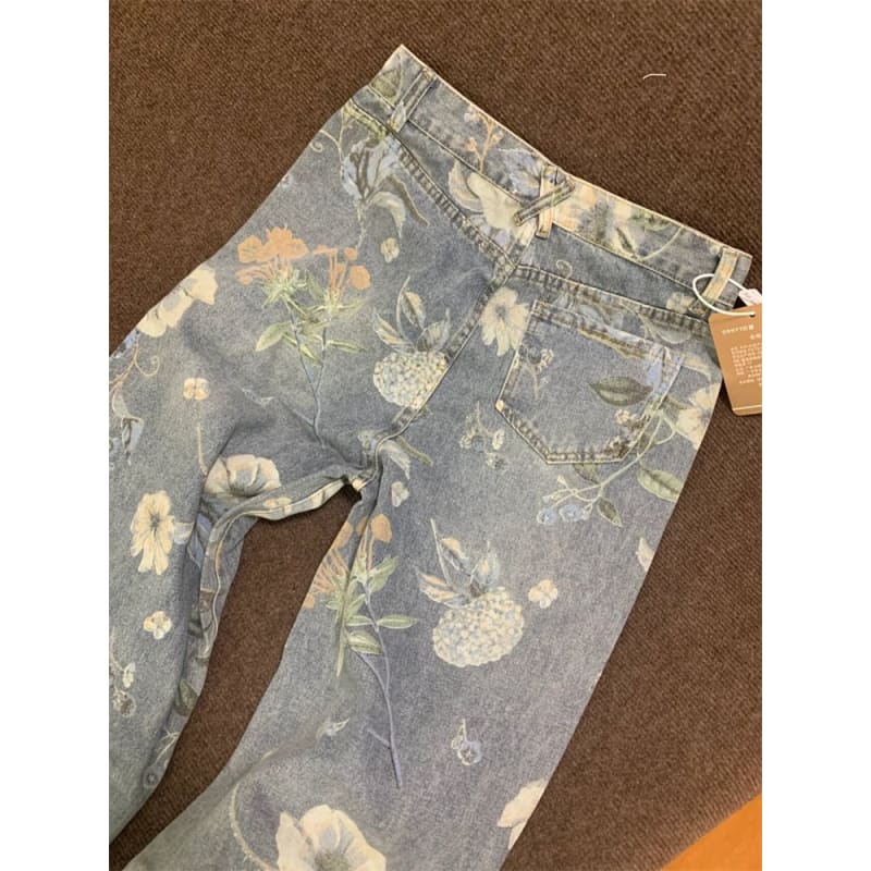 High Waist Floral Wide Leg Jeans