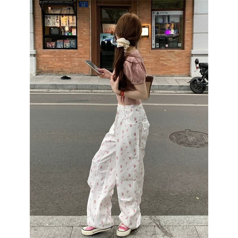 High Waist Floral Wide Leg Pants