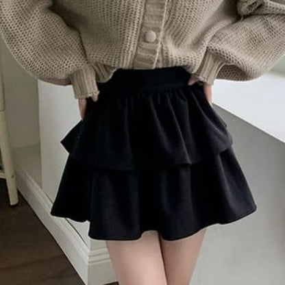 High Waist Layered Mini - Black / S