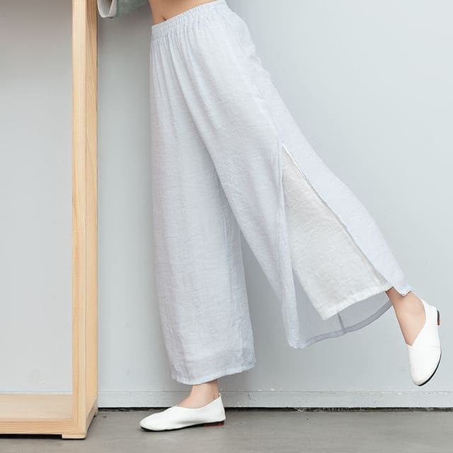 High Waist Layered Wide Leg Pants - Gray / M