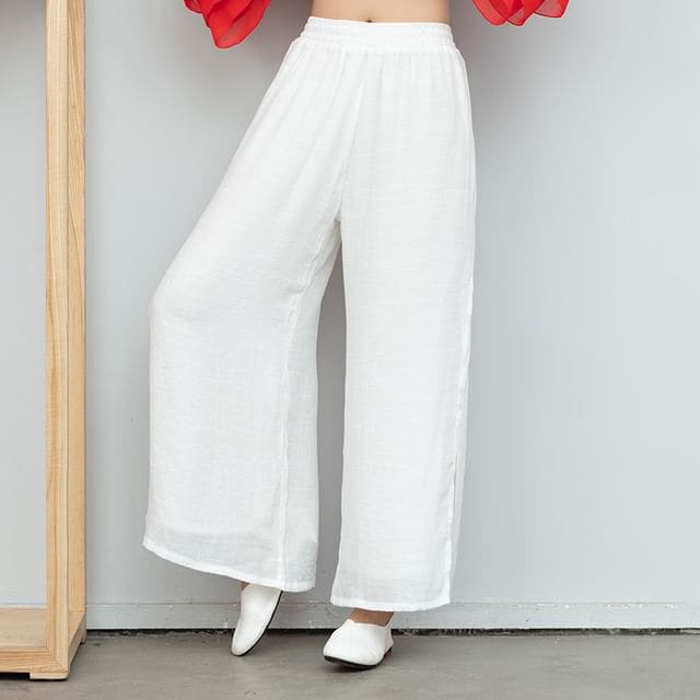 High Waist Layered Wide Leg Pants - White / M