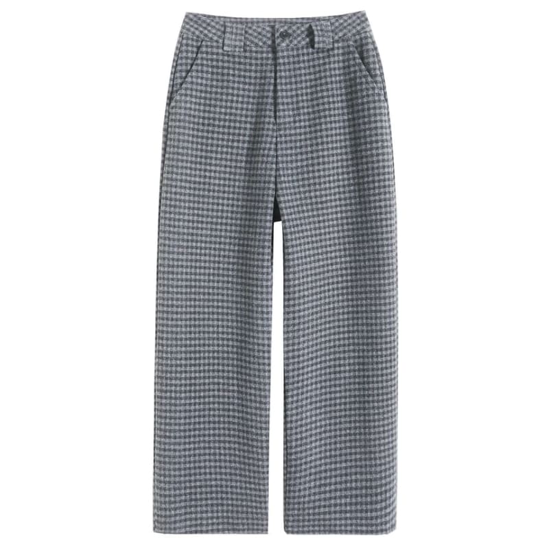 High Waist Plaid Cropped Wide Leg Slacks