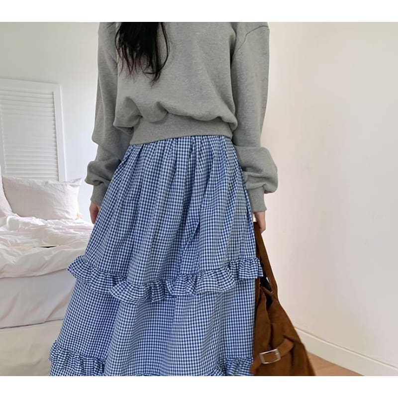 High Waist Plaid Maxi Tiered Skirt