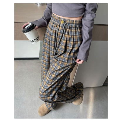 High Waist Plaid Wide Leg Pants (Various Designs)