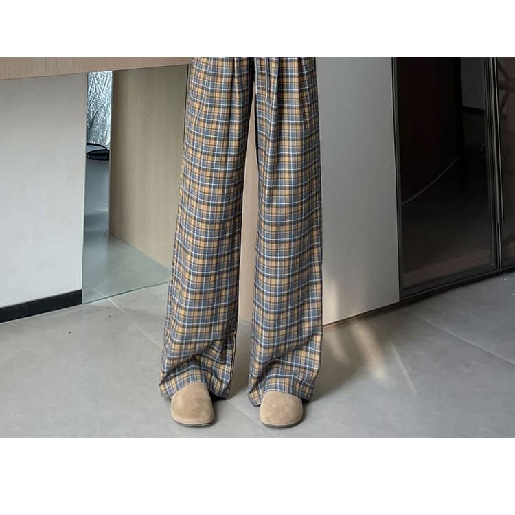 High Waist Plaid Wide Leg Pants (Various Designs)