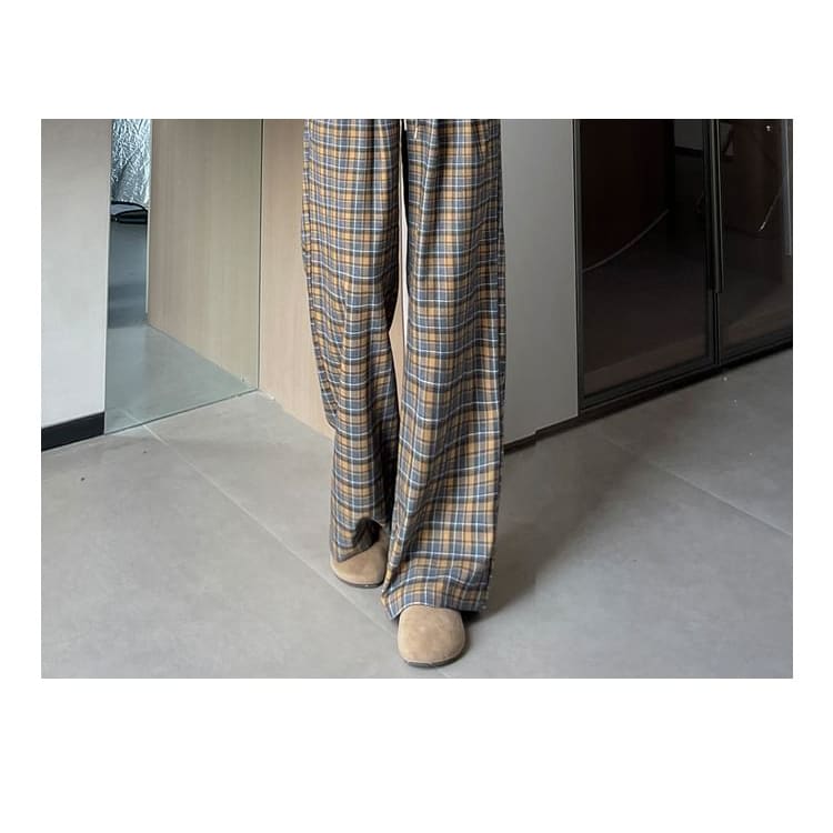 High Waist Plaid Wide Leg Pants (Various Designs)