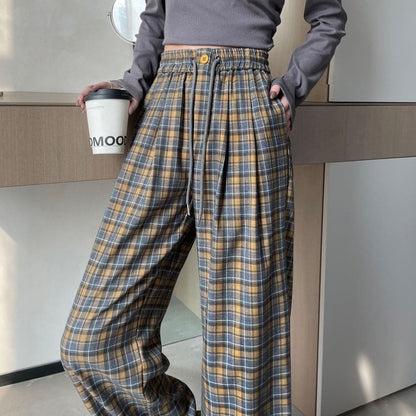 High Waist Plaid Wide Leg Pants (Various Designs)