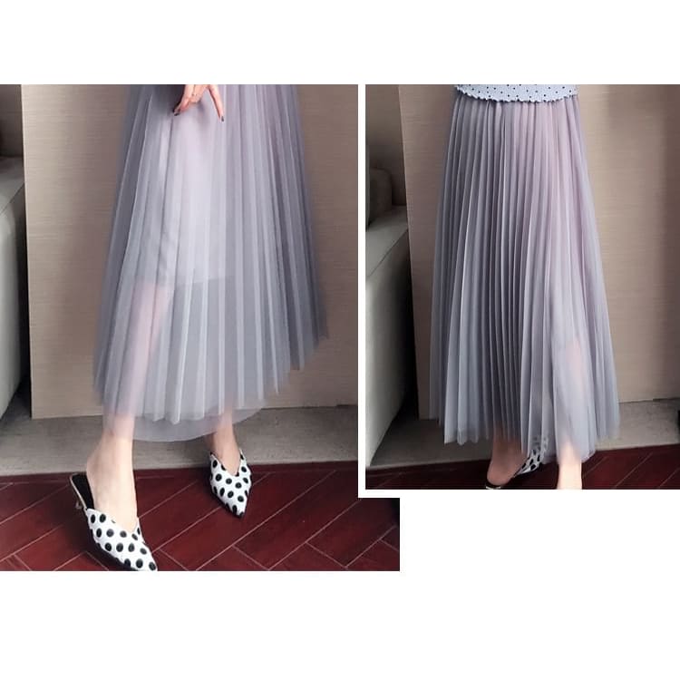 High Waist Plain Accordion Pleated Mesh Maxi