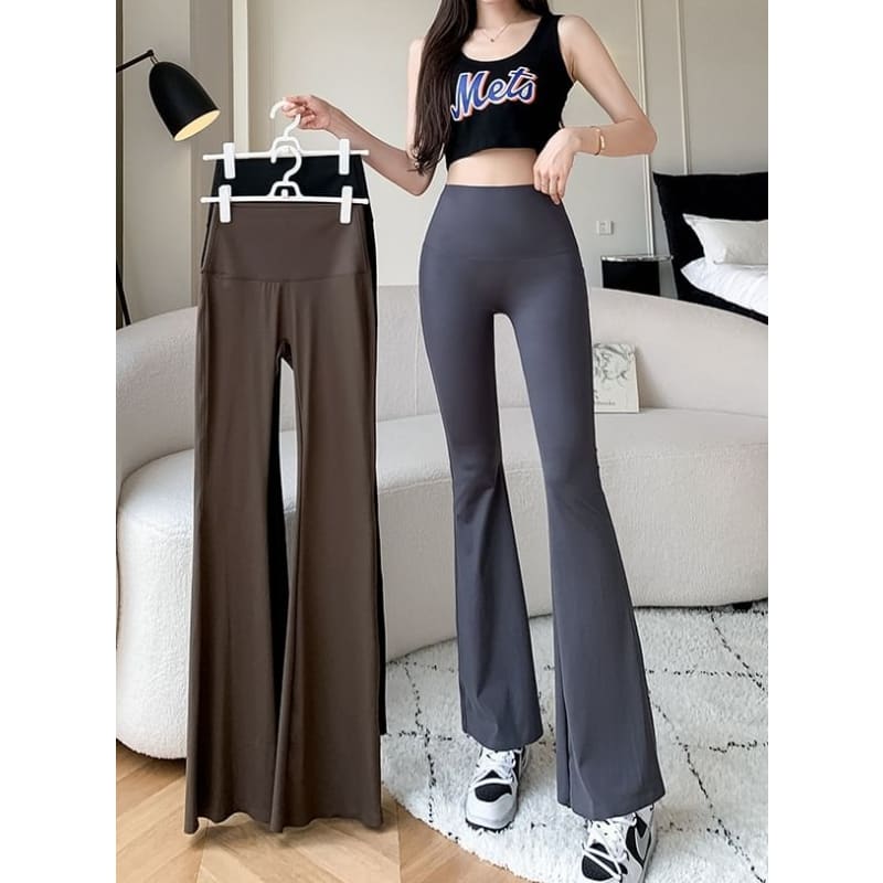 High Waist Plain Bootcut Pants