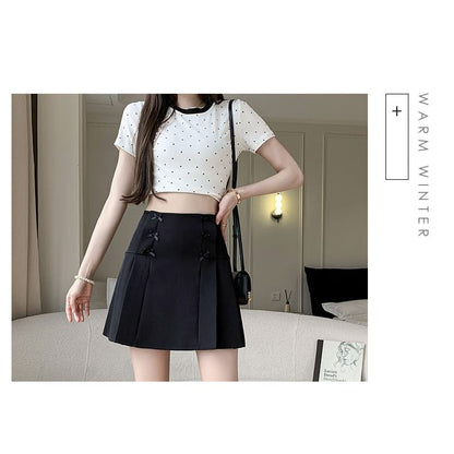 High Waist Plain Bow Mini