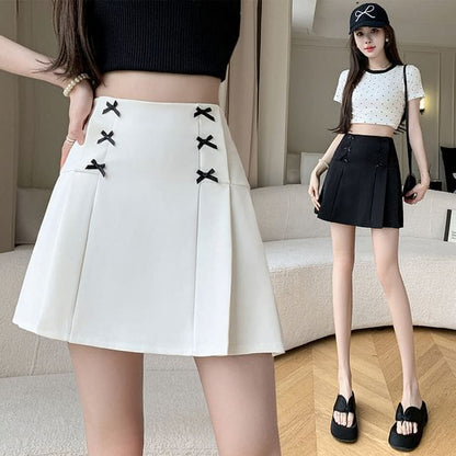 High Waist Plain Bow Mini