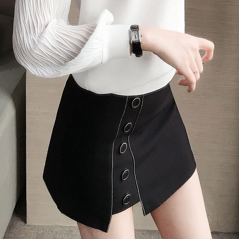 High Waist Plain Button