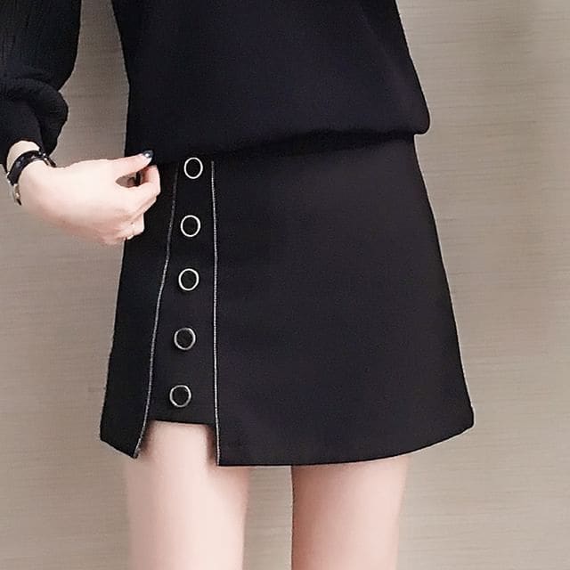 High Waist Plain Button