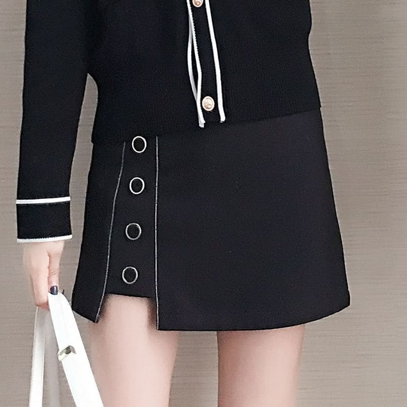 High Waist Plain Button