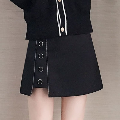 High Waist Plain Button