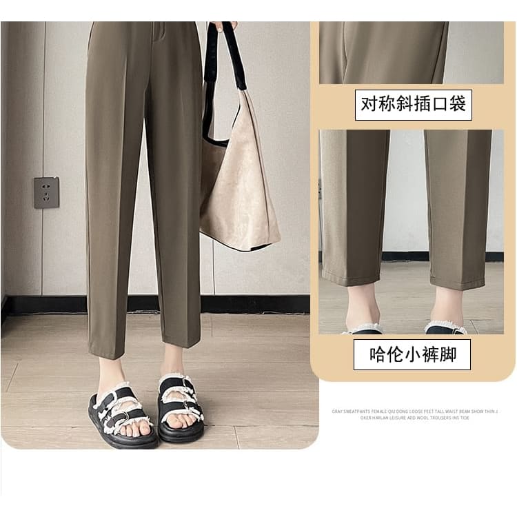 High Waist Plain Cropped Tapered Suit Pants