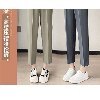 High Waist Plain Cropped Tapered Suit Pants