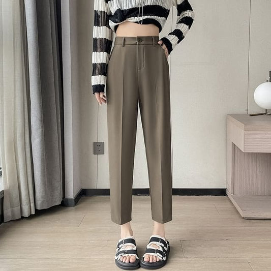 High Waist Plain Cropped Tapered Suit Pants