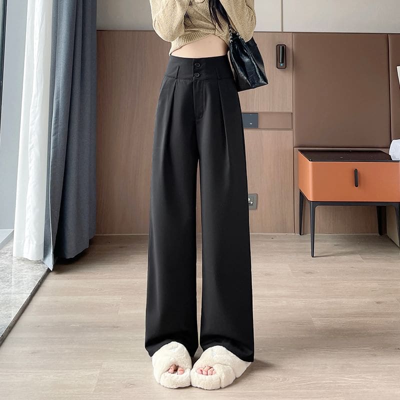 High Waist Plain Drape Wide Leg Dress Pants