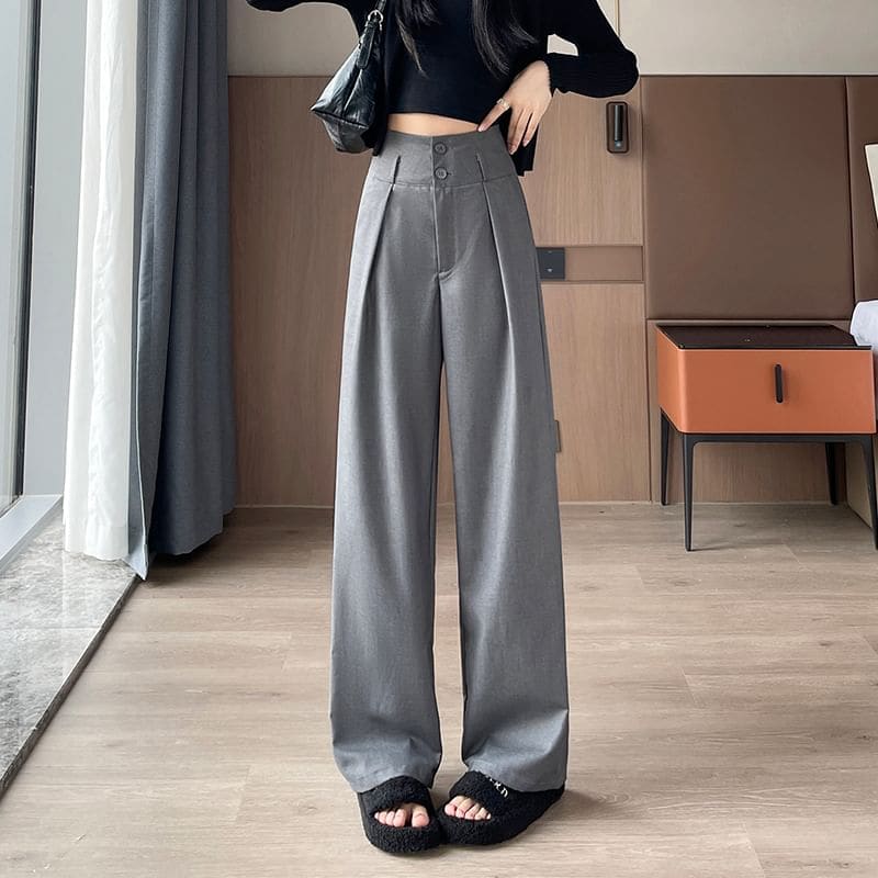 High Waist Plain Drape Wide Leg Dress Pants