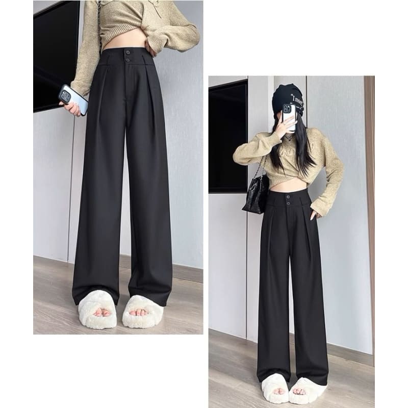 High Waist Plain Drape Wide Leg Dress Pants