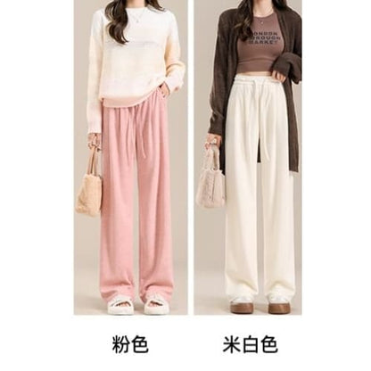 High Waist Plain Drawstring Drape Wide Leg Sweatpants