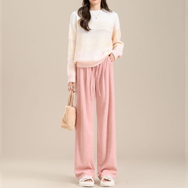 High Waist Plain Drawstring Drape Wide Leg Sweatpants