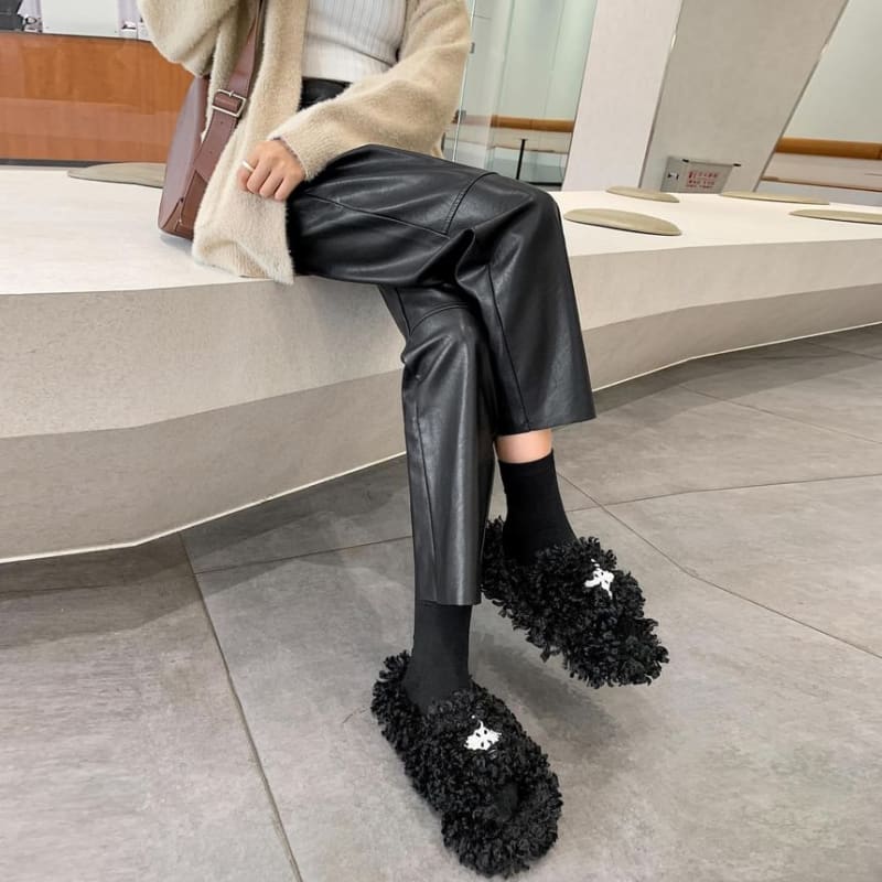 High Waist Plain Faux Leather Cropped Tapered Pants