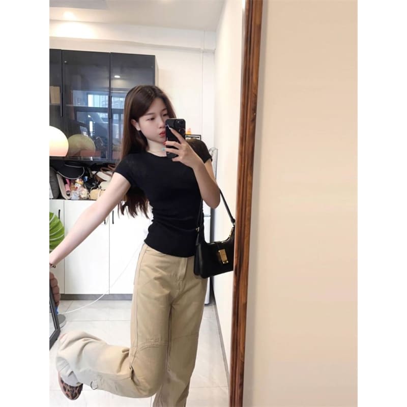 High Waist Plain Flared Cargo Pants (Various Designs)