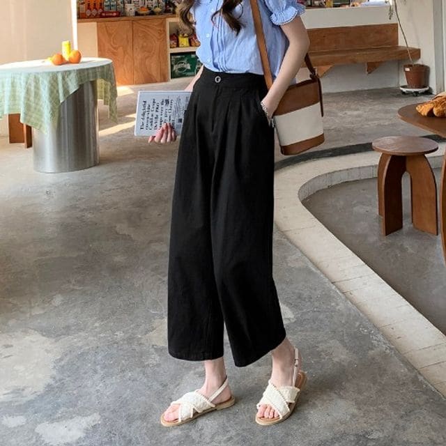 High Waist Plain Harem Pants - Black / XS