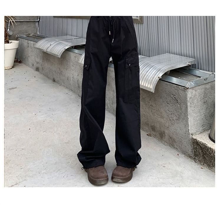 High Waist Plain Loose Fit Cargo Pants (Various Designs)