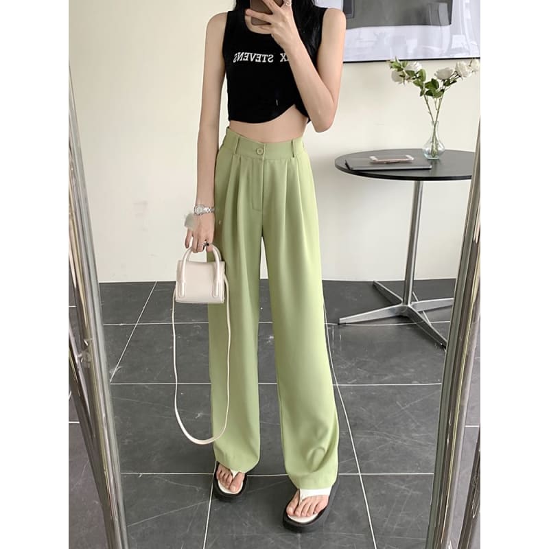 High Waist Plain Loose Fit Dress Pants