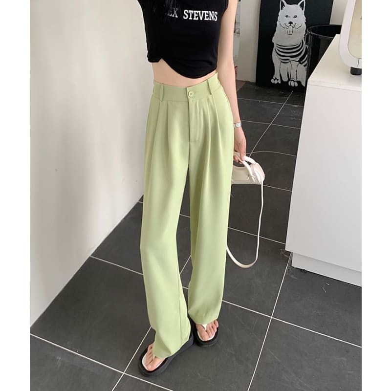 High Waist Plain Loose Fit Dress Pants