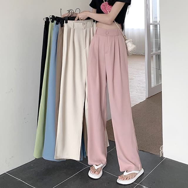 High Waist Plain Loose Fit Dress Pants