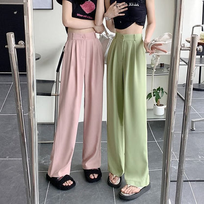 High Waist Plain Loose Fit Dress Pants