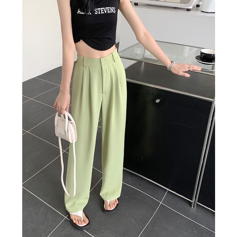 High Waist Plain Loose Fit Dress Pants