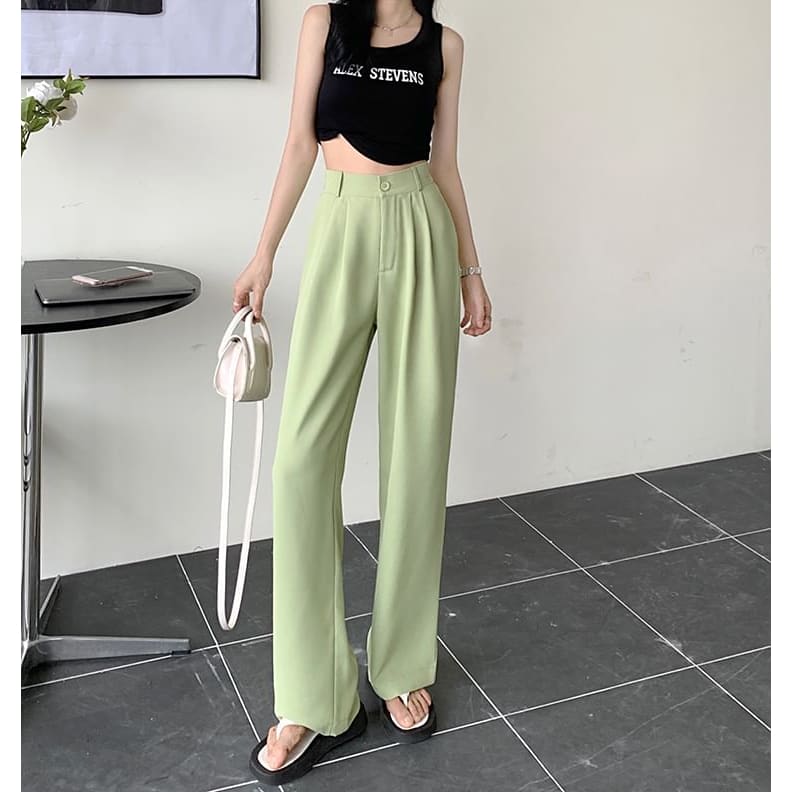 High Waist Plain Loose Fit Dress Pants