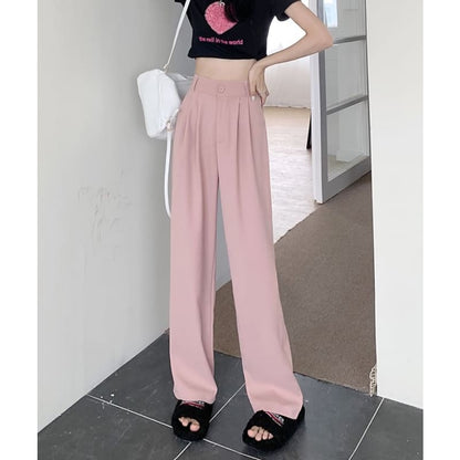 High Waist Plain Loose Fit Dress Pants