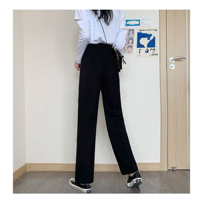 High Waist Plain Loose Fit Suit Pants