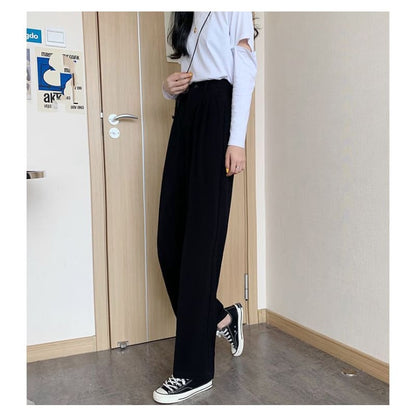 High Waist Plain Loose Fit Suit Pants