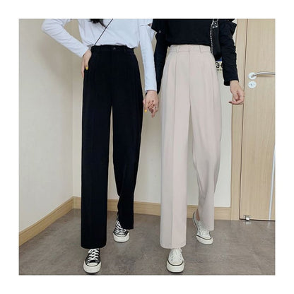 High Waist Plain Loose Fit Suit Pants