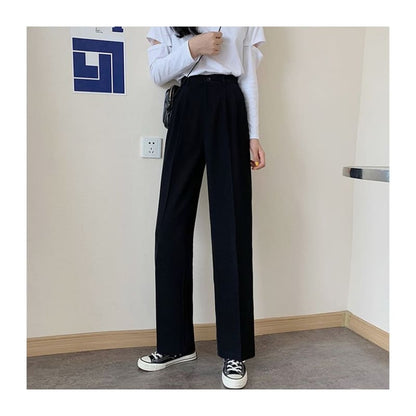 High Waist Plain Loose Fit Suit Pants