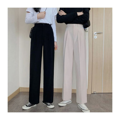 High Waist Plain Loose Fit Suit Pants