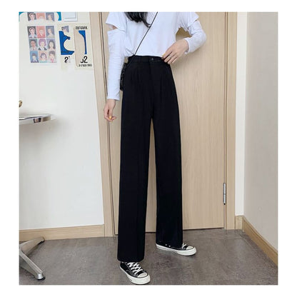 High Waist Plain Loose Fit Suit Pants