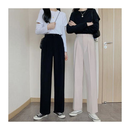 High Waist Plain Loose Fit Suit Pants