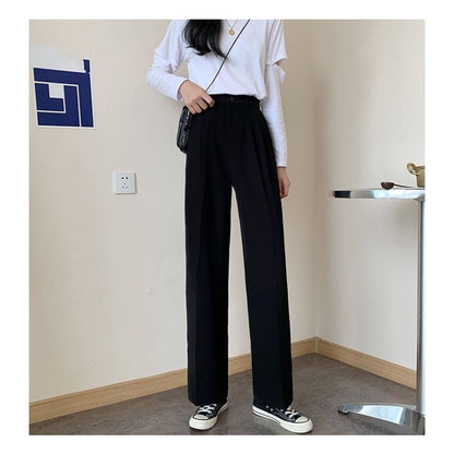 High Waist Plain Loose Fit Suit Pants