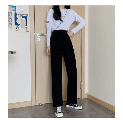 High Waist Plain Loose Fit Suit Pants