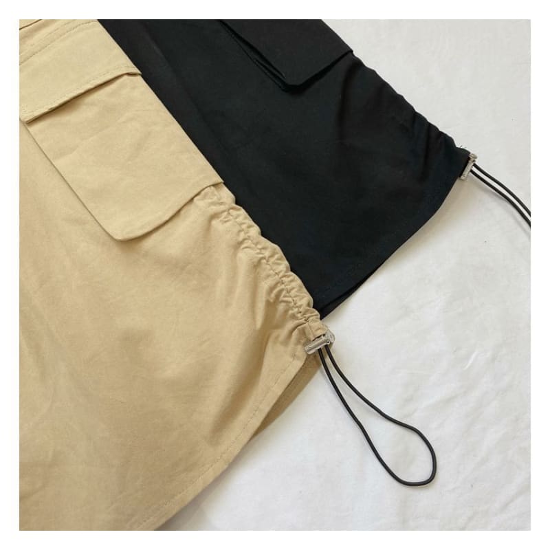 High Waist Plain Midi A-Line Cargo Skirt