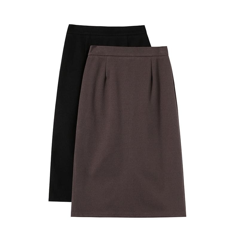 High Waist Plain Midi A-Line Skirt