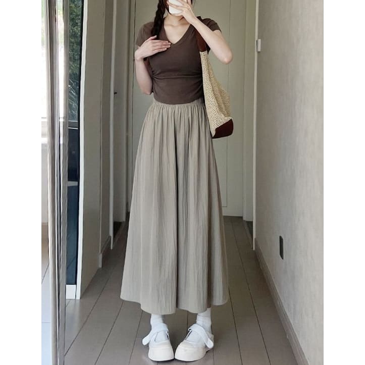 High Waist Plain Midi Skort